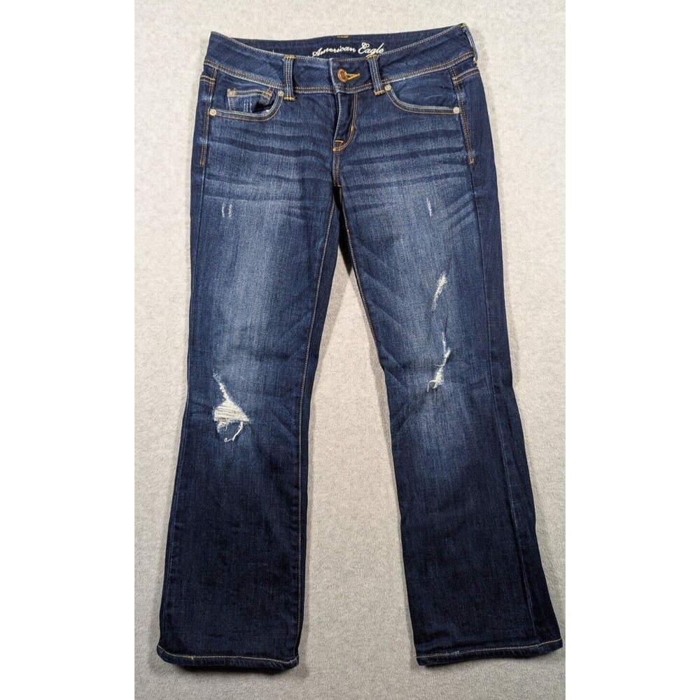 American Eagle Women Jeans Size 4 Slim Boot Stretch 28" Dark Wash‎ Distressed
